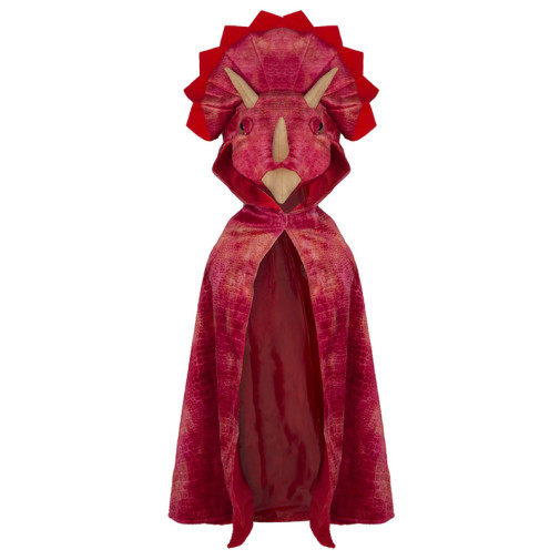 Triceratops Hooded Cape: Red, size 4-5