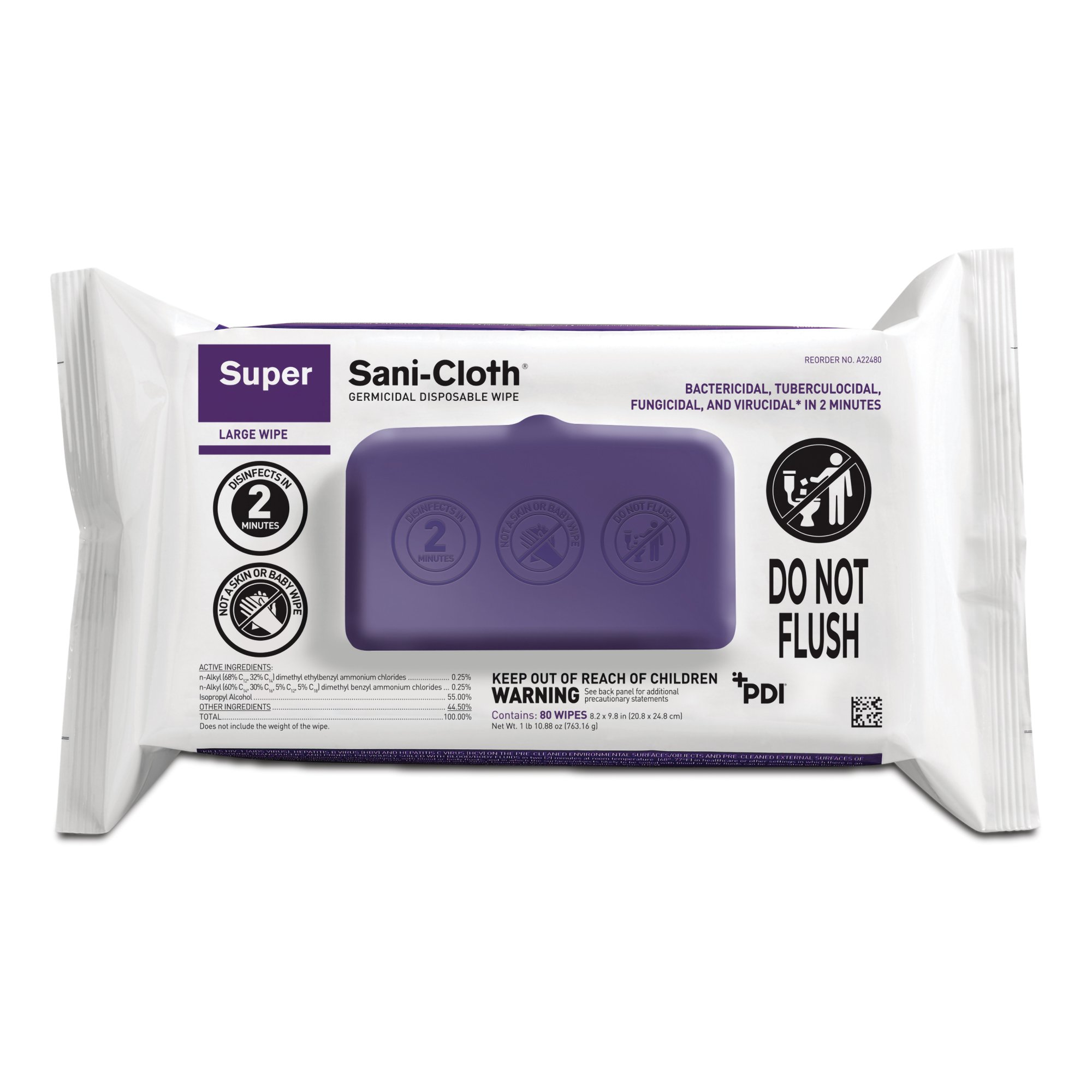 Super Sani-Cloth Large Germicidal Disinfectant Wipes, Soft Pack MK 1186308