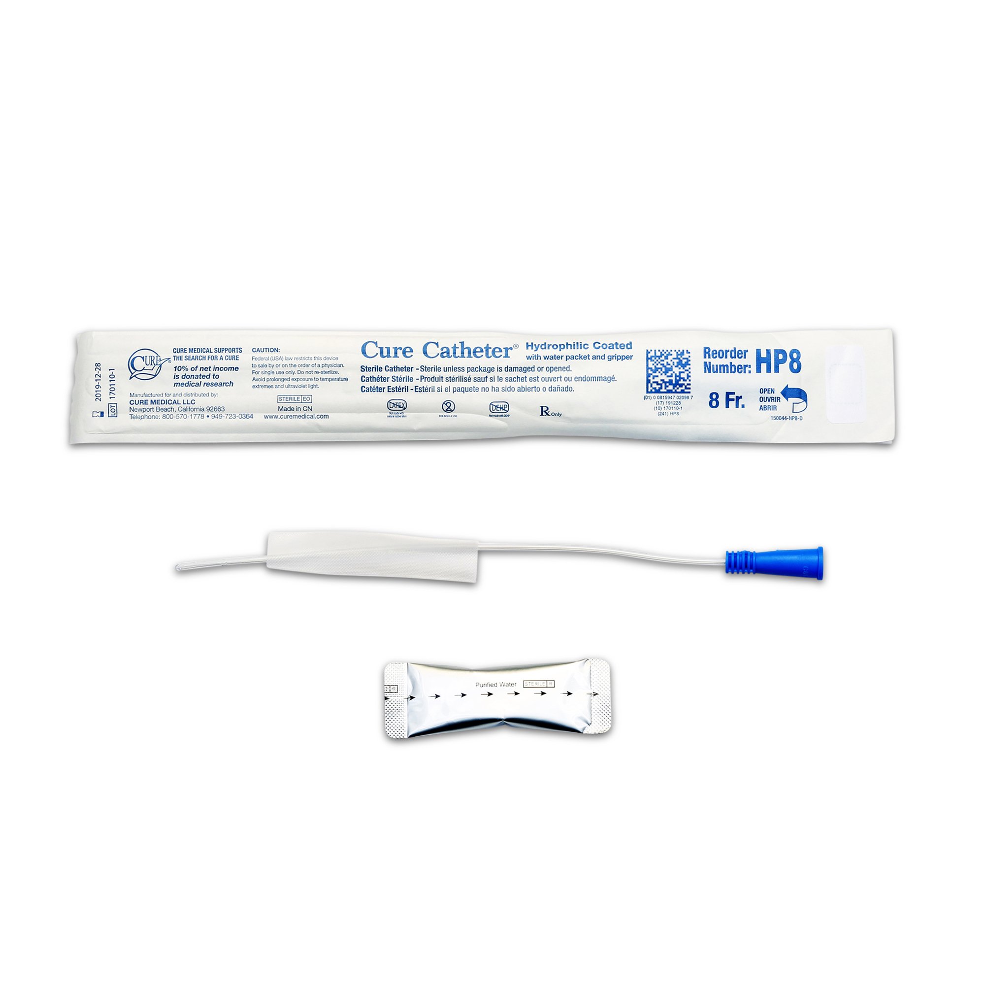Cure Catheter Urethral Catheter, 8 Fr., Unisex, Straight MK 1067714