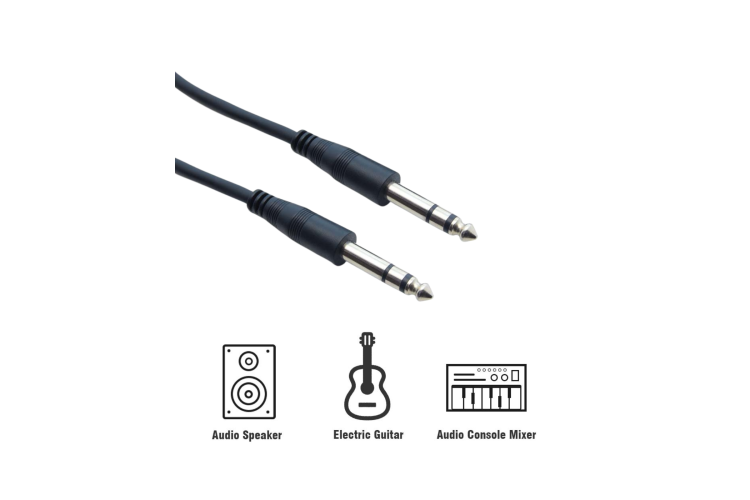 1/4in Stereo Male to Male Audio Cable, Black PVC, 25Ft