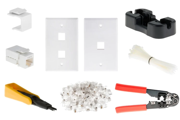 Cat6A Installer Kit, Complete RJ45 Termination Tool &amp; Keystone Kit with Crimper, Punch Down Tool, Wall Plates &amp; Modular Plugs