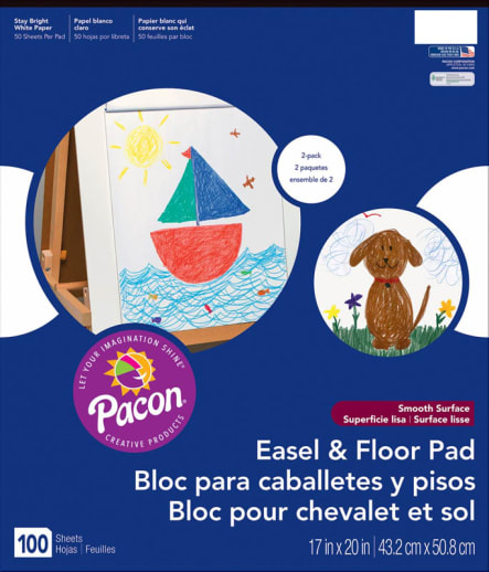 Easel & Floor Pad, White Two 50 Sheet Pads (17"x20")