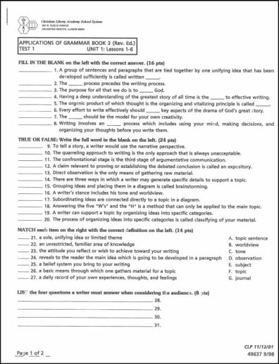 Applications of Grammar 3 Tests