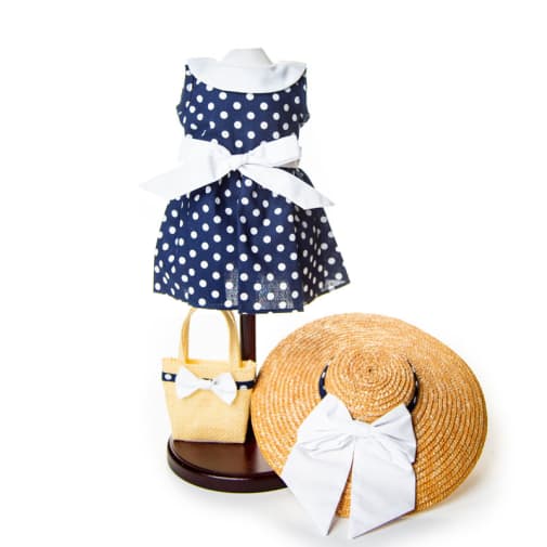 Fabulous 50's Blue & White Polka Dot Dress & Accessories Fits 18" Dolls