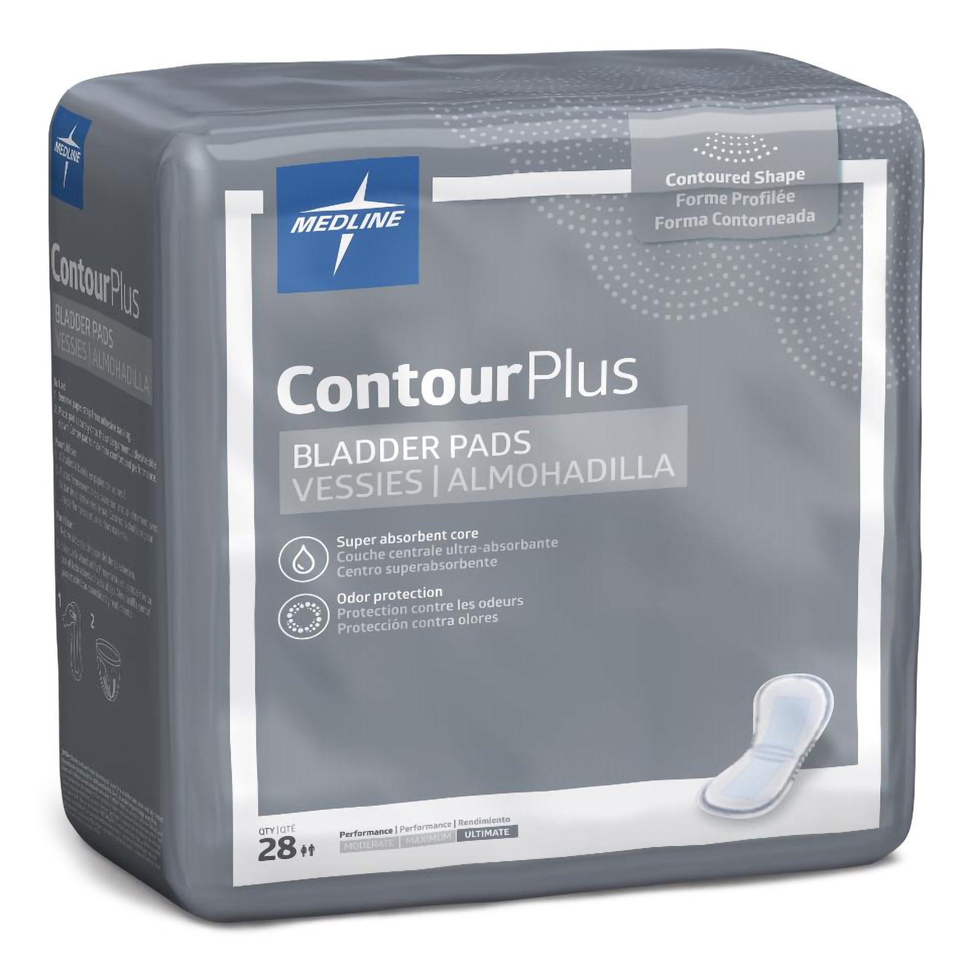 Bladder Control Pad Contour Plus Ultimate 8 X 17 Inch Heavy Absorbency Super Absorbent Core One Size Fits Most MK 1014380