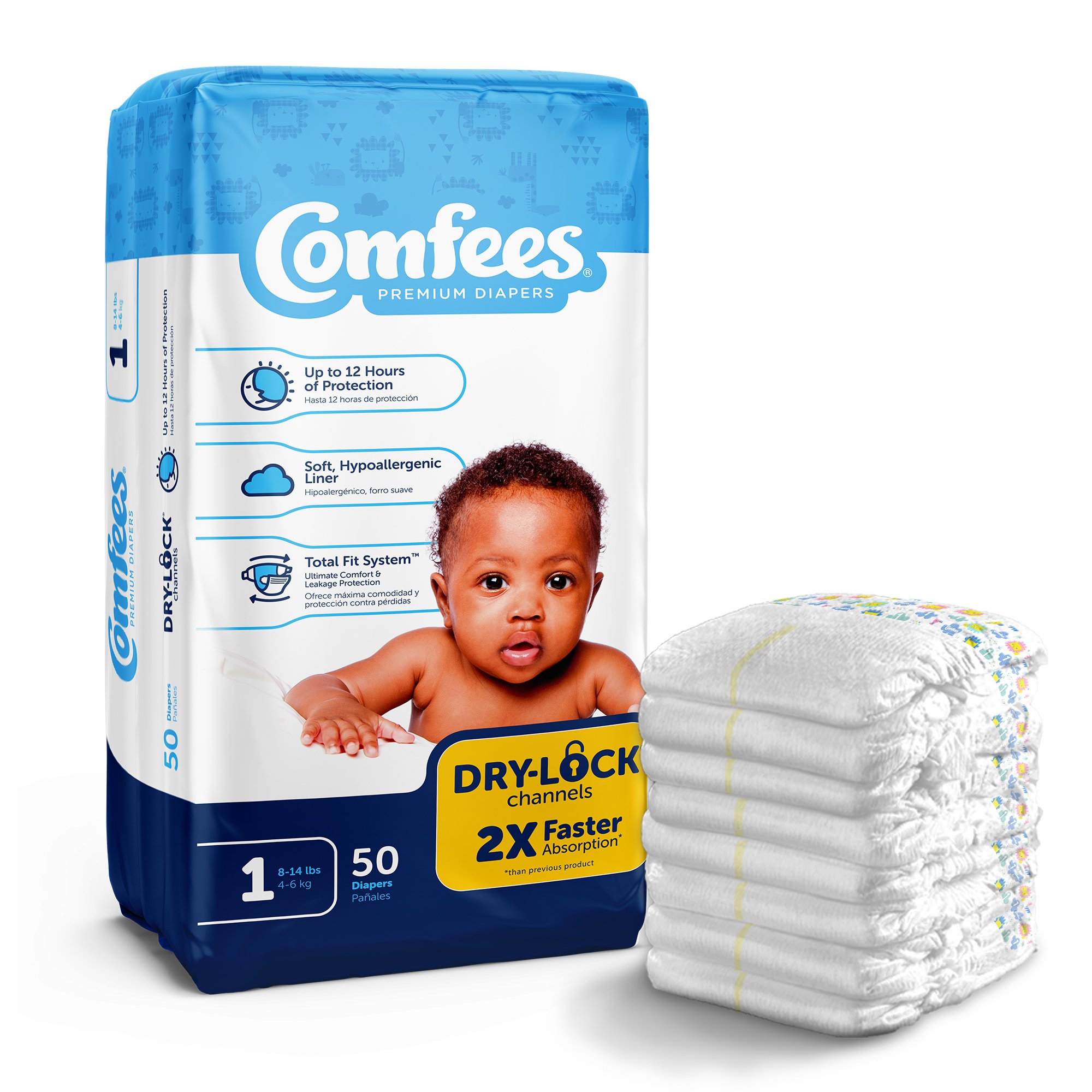Attends Comfees Premium Diapers, Unisex, Tab Closure, Size 1 MK 907019