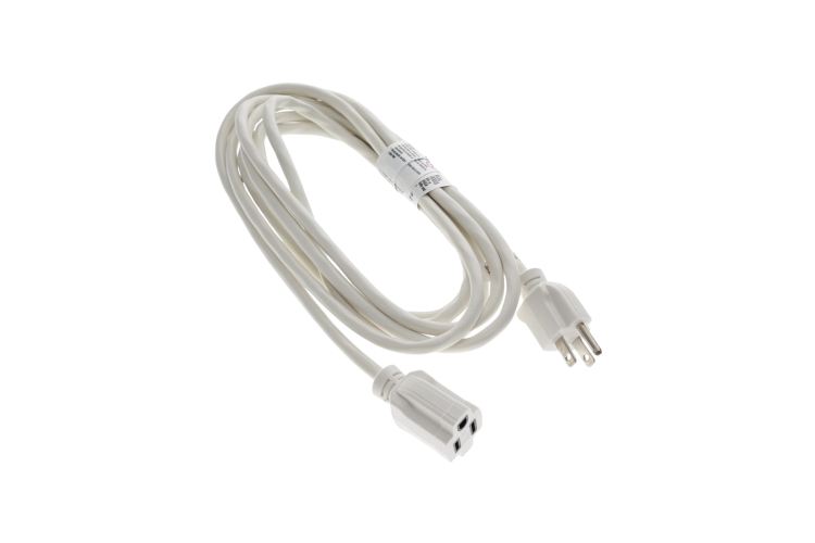 12Ft 16/3 SJTW White Power Extension Cord White Plug