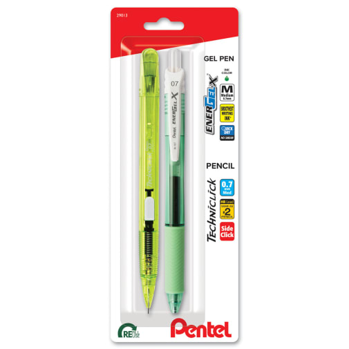 EnerGel-X, Techniclick Pen/Pencil Set 0.7mm, White Accent Green