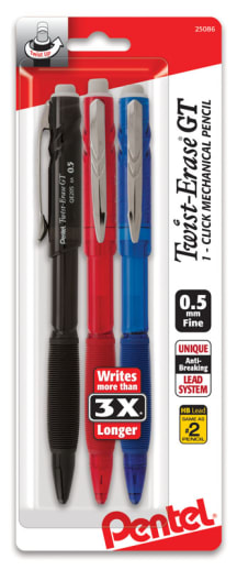 Twist-Erase GT 1 Click Mechanical Pencil (0.5mm) Assorted Barrels - 3 pack