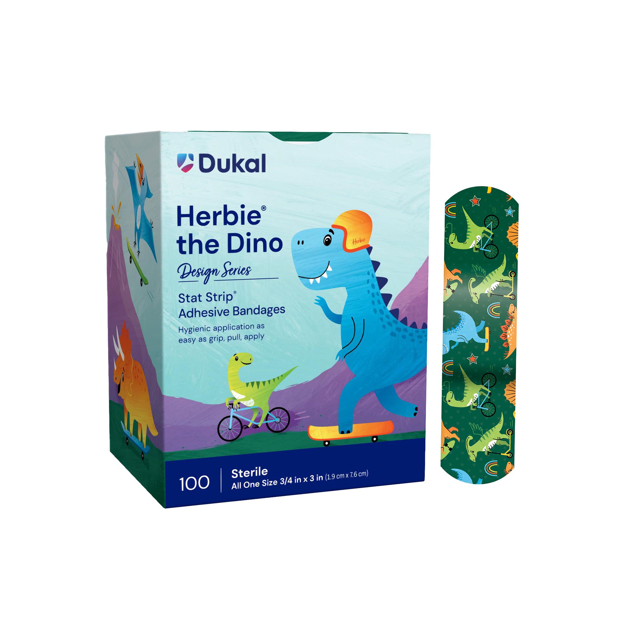 American White Cross Stat Strip Kid Design Herbie the Dinosaur Adhesive Strip MK 296236