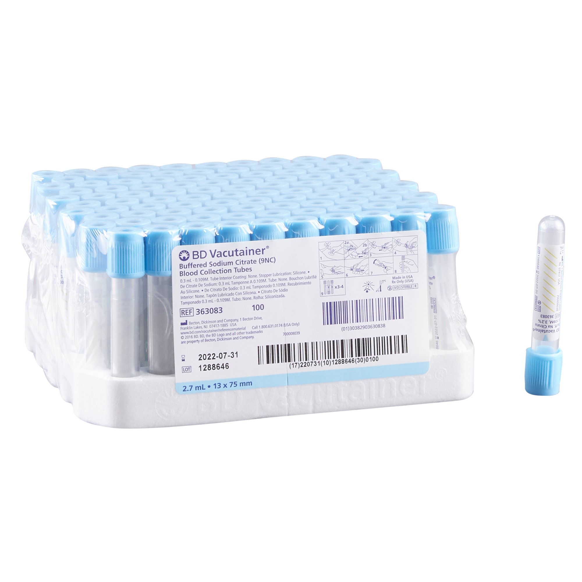 BD Vacutainer Plus Venous Blood Collection Tube, 2.7 mL, 13 x 75 mm MK 448214