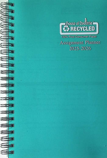 Student Assignment Planner Teal Vinyl August 2025 - August 2026