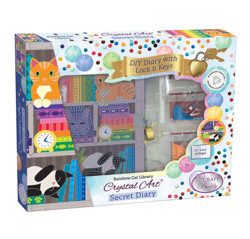 Crystal Art Secret Diary Kit - Rainbow Cat Library