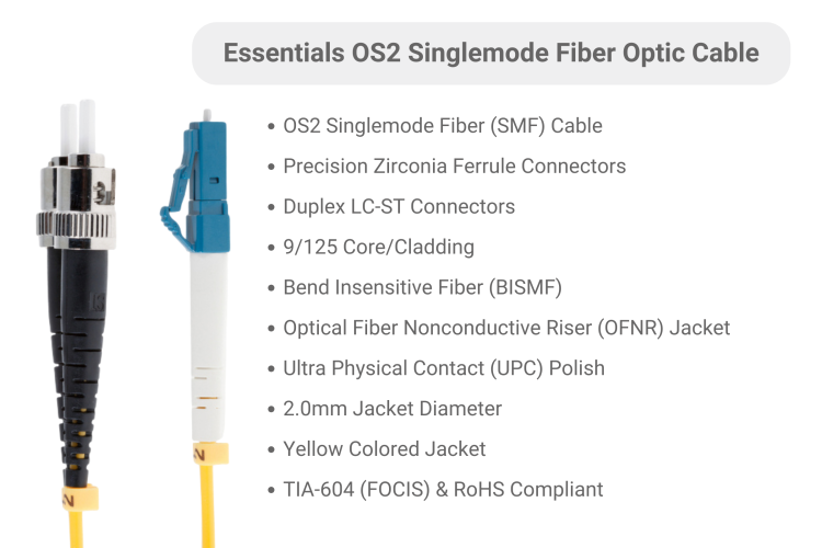 3 Meters LC-ST OS2 UPC Fiber Patch Cable, 9/125 Singlemode Duplex 3 Meters LC-ST OS2 UPC Fiber Patch Cable, 9/125 Singlemode Duplex
