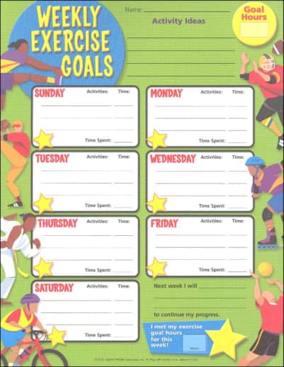 Weekly Exercise Goals Chart (25 Sheets Per Pad) with Stickers