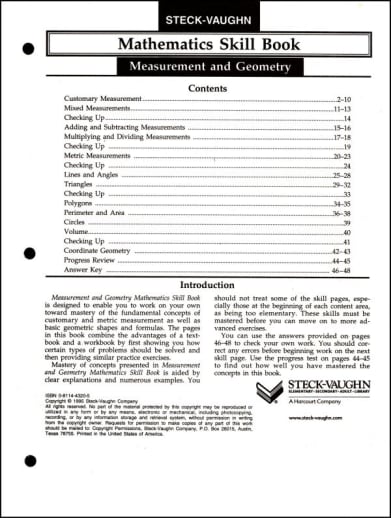 Measurement and Geometry Math Skills Workbook