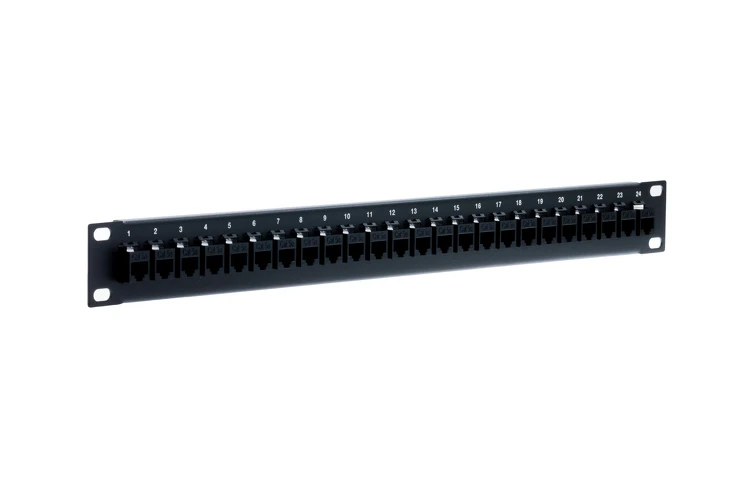 24 Port Cat5e RJ45 1RU Rack Mount Feed-Thru Panel
