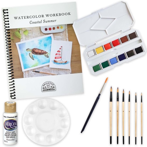 Coastal Summer Watercolor Workbook Paints and Brush Set