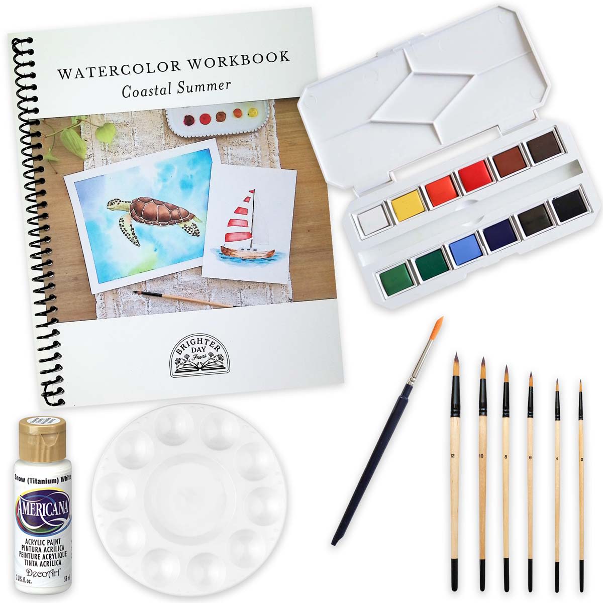 Coastal Summer Watercolor Workbook Paints and Brush Set