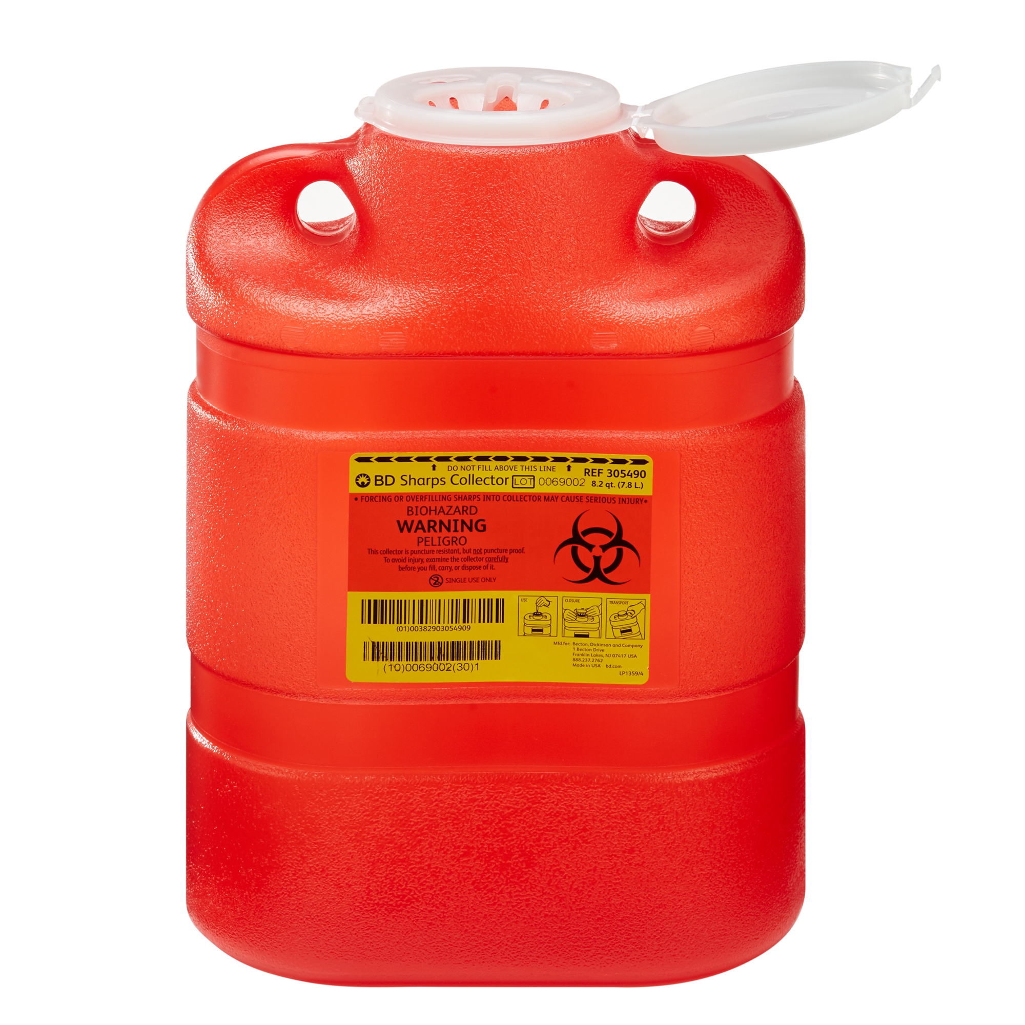 BD Sharps Container, 8.2 Quart, 9.4 x 13.4 x 5.3 Inch MK 169748