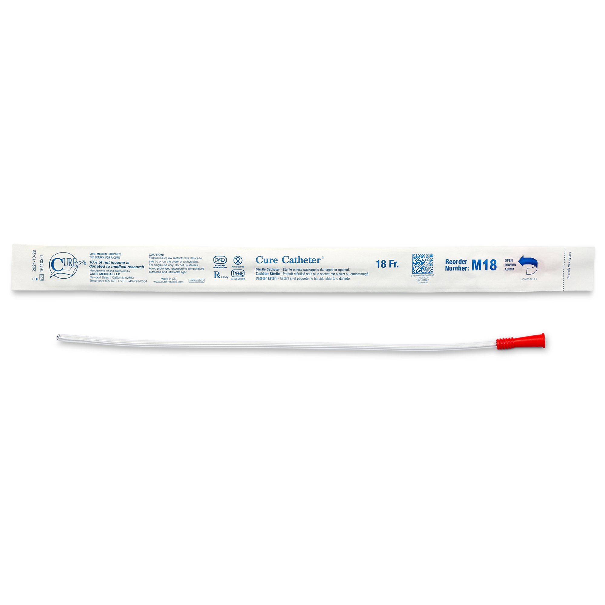 Cure Catheter Urethral Catheter, 18 Fr., Male, Straight MK 834670