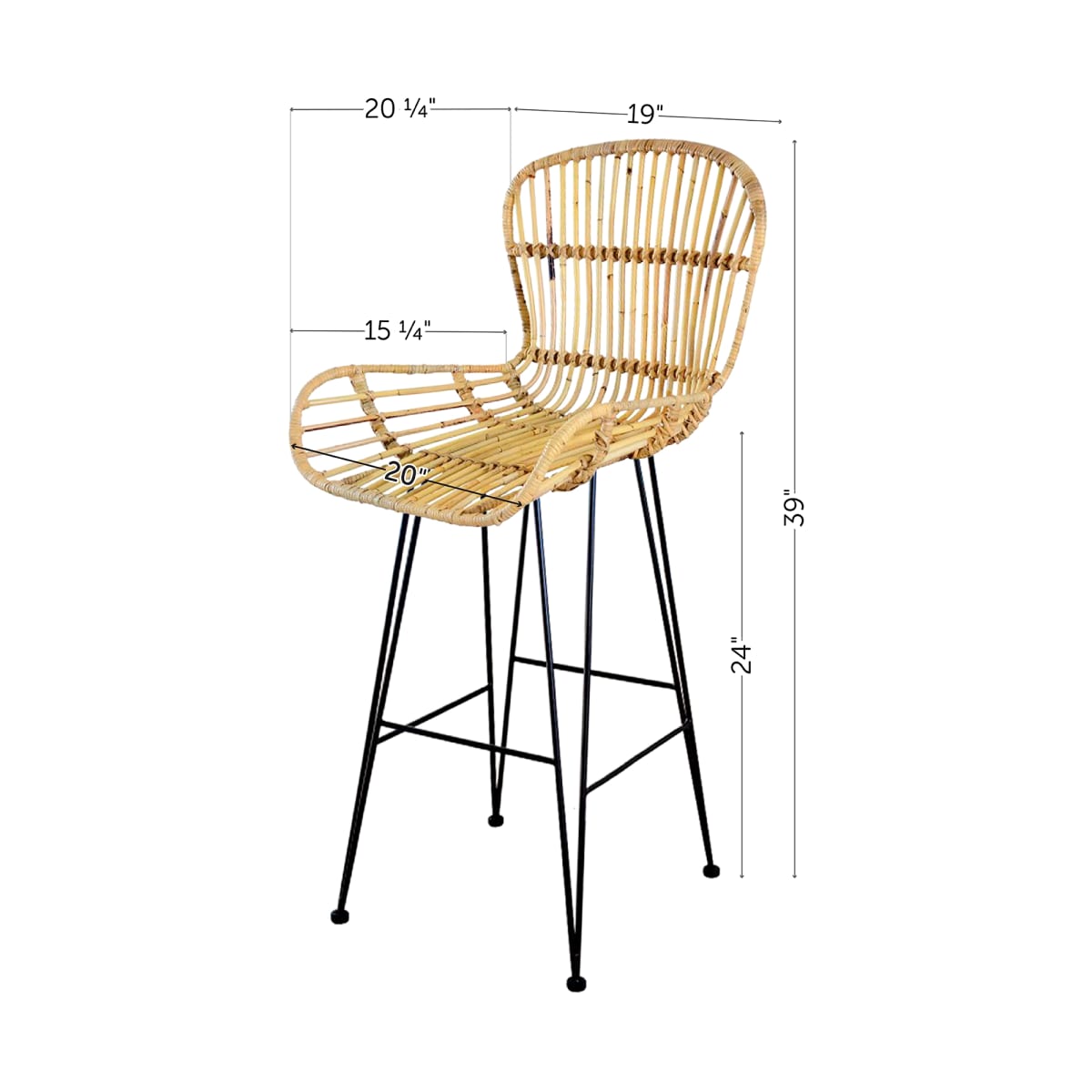 Balka - Rattan Counter Stool with Armrests, Set of 2 | Balka ...