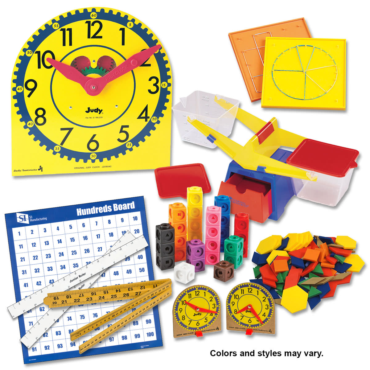 Manipulative Kit 1 (Basic Plastic Pattern Blocks, Judy Clock, Optional Items)