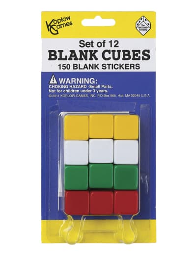 12 Blank Cubes w/ 150 Stickers (green, red, white, yellow)