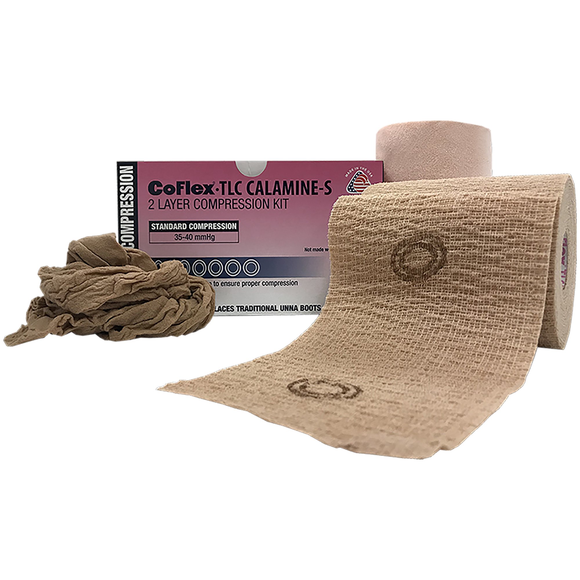 CoFlex TLC Calamine with Indicators Self-adherent / Pull On Closure Two-Layer Compression Bandage System, 4 Inch x 6 Yard / 4 Inch x 7 Yard MK 1087840