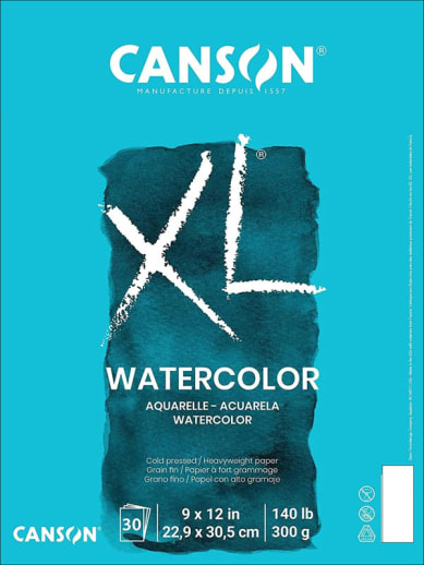 Canson XL Watercolor Pad 9" x 12", 30 Sheets, Euro Fold