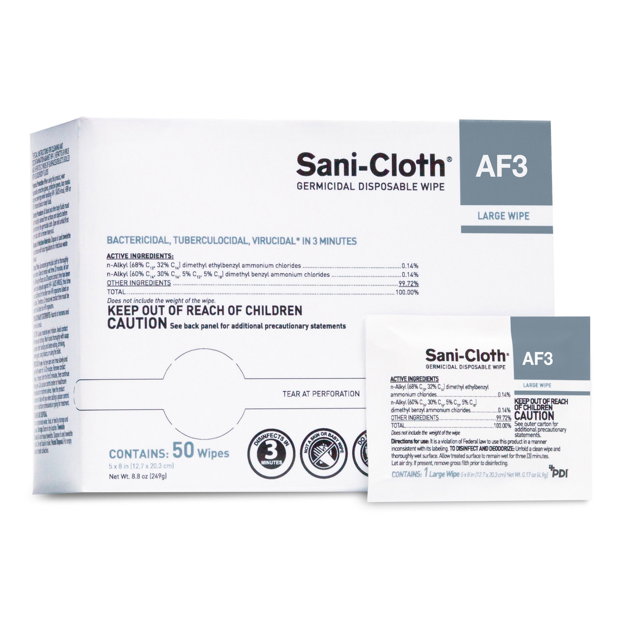 Sani-Cloth AF3 Germicidal Large Disinfectant Wipes, Individual Packet, 50 ct. MK 824245