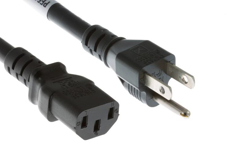AC power cord, 5-15p to C13, 14 AWG, 5ft, Black