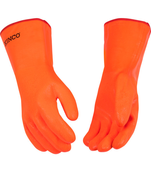 14" Lined Hi-Vis Orange Sandy Finish PVC with Gauntlet, Orange, large