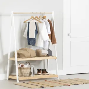 Wooden Clothes Rack with Storage Shelves for Kids