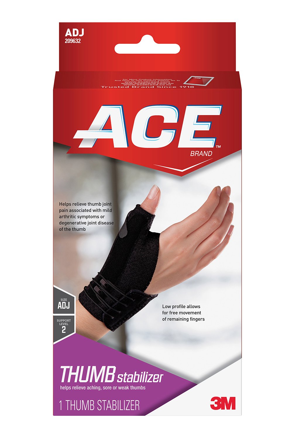 3M Ace Thumb Stabilizer, Breathable, Adjustable, Black MK 1084249