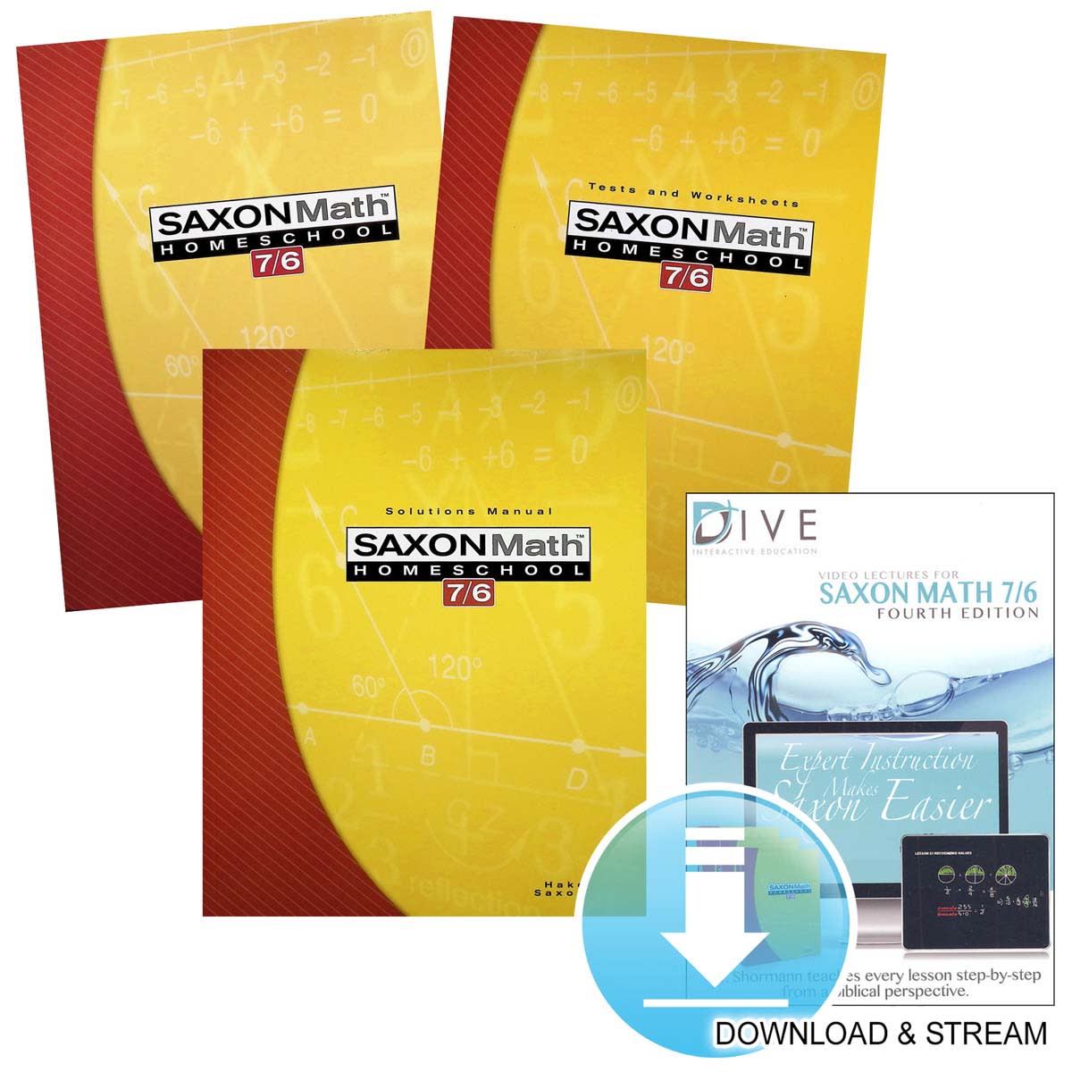 Saxon Math 7/6 4th Edition Homeschool Study Kit Plus DIVE Download & Stream