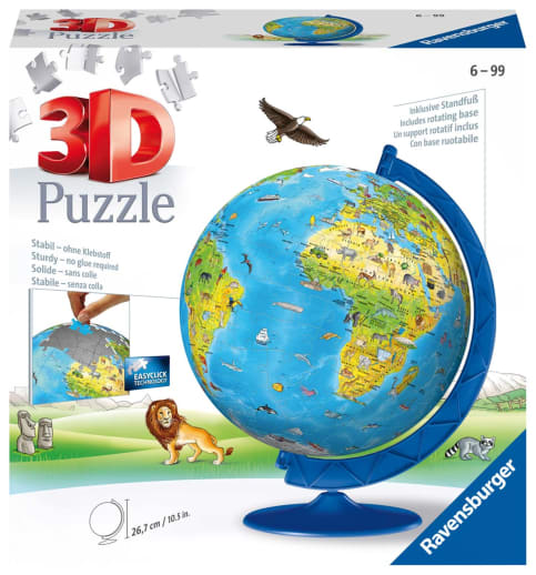 Ravensburger Children's Globe 3D Puzzle with Stand (7.8" Diameter, 180 pieces)