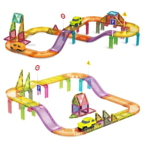 Picasso Tiles Travel Magnet Tile Race Track with Car Playset (60 piece)