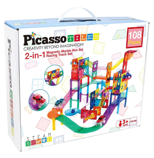 2-in-1 Magnetic Marble Run Set and Racing Track Set