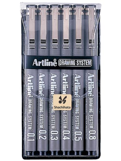 Artline Drawing System Pens, Black - 6 pack (0.1,0.2,0.3,0.4,0.5,0.8mm)