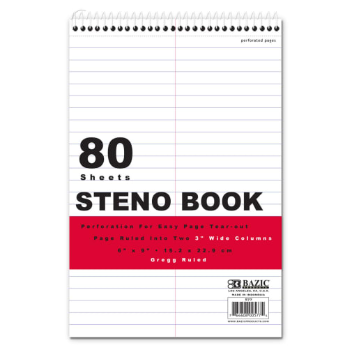 White Paper Gregg Ruled Steno Book 6"x9" (80 count)