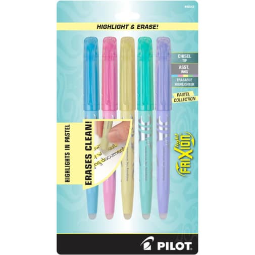 Frixion Light Pastel Erasable Highlighters, Chisel Tip, 5 pack