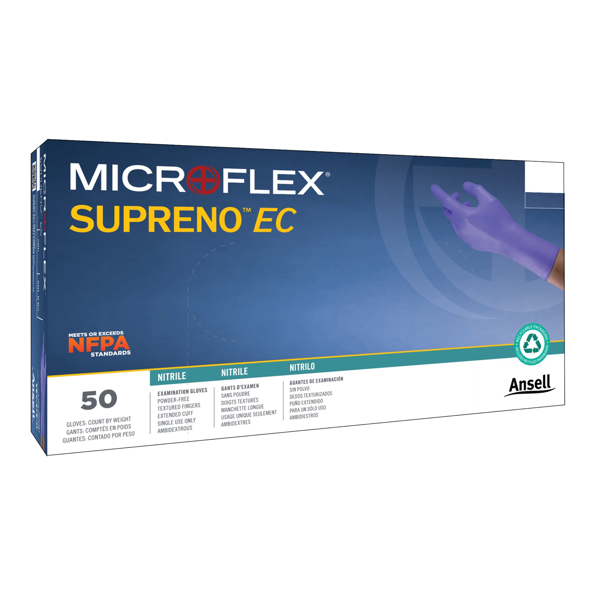 Supreno EC Nitrile Extended Cuff Length Exam Glove, Large, Blue MK 445999