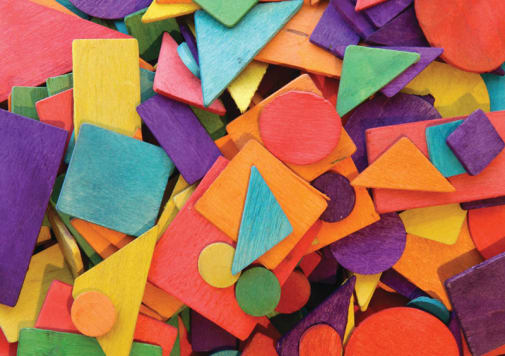 Bright Colors Wood Geometric Shapes 1/2" to 2" (200 pieces)