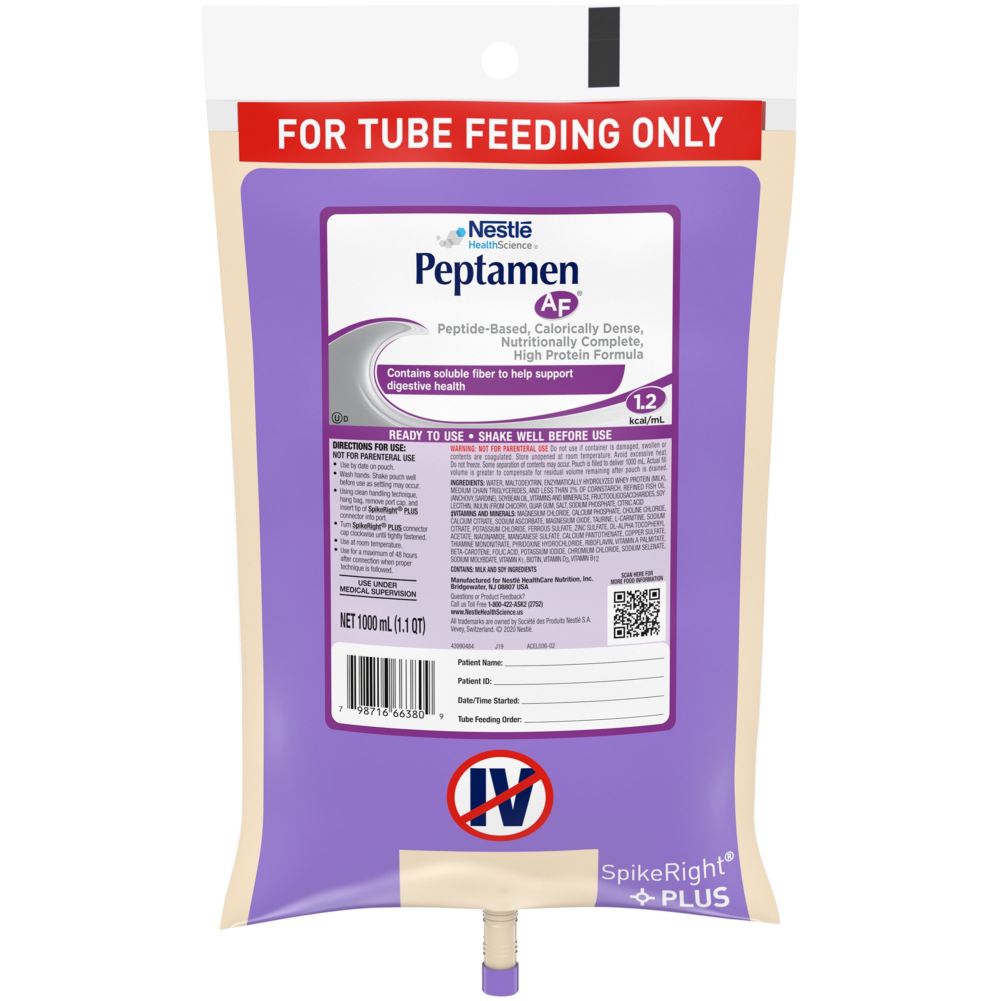Peptamen AF Tube Feeding Formula, 1000 mL Ready to Hang Prefilled Container MK 664066