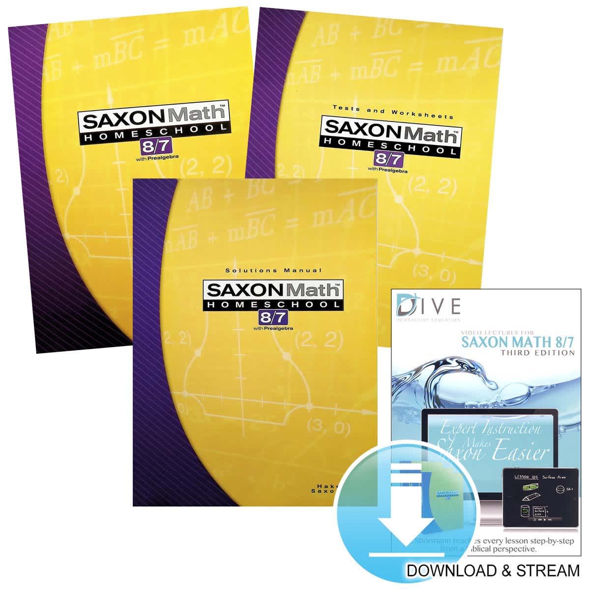 Saxon Math 8/7 3rd Edition Homeschool Study Kit Plus DIVE Download & Stream