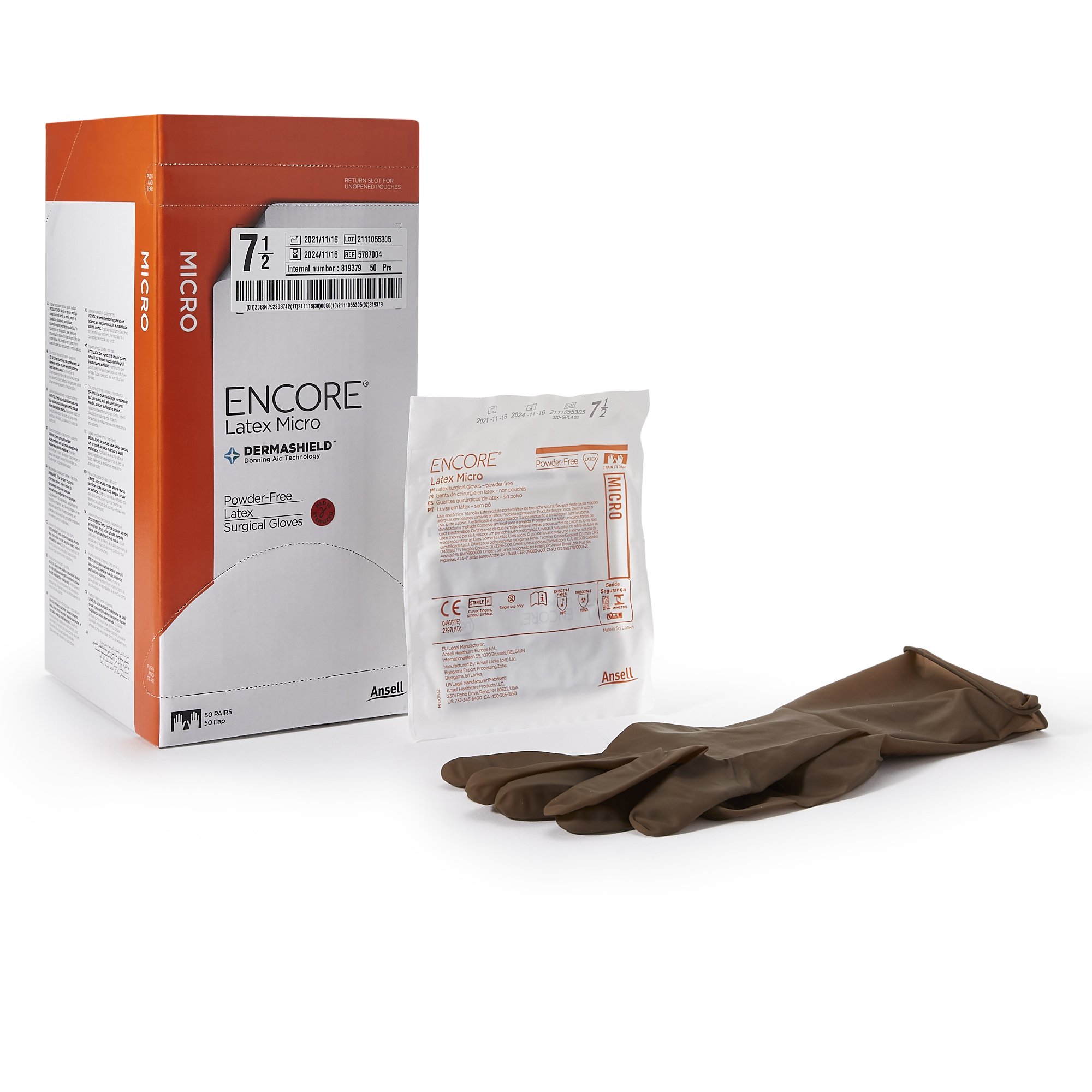 Encore Latex Micro Surgical Glove, Size 7.5, Brown MK 362178