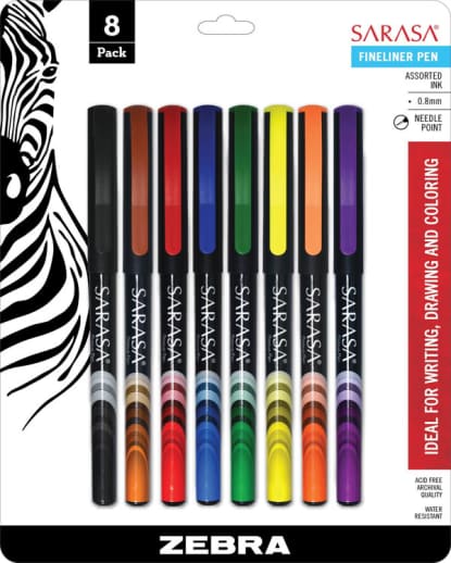 Zebra Sarasa Pen - 0.8mm, Fine (Assorted Colors) 8 Pack