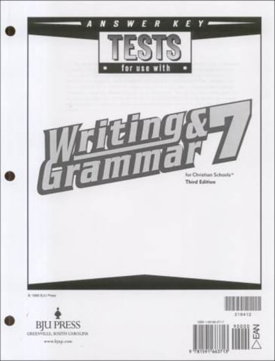 BJU Press Writing/Grammar 7 Testpack Answer Key