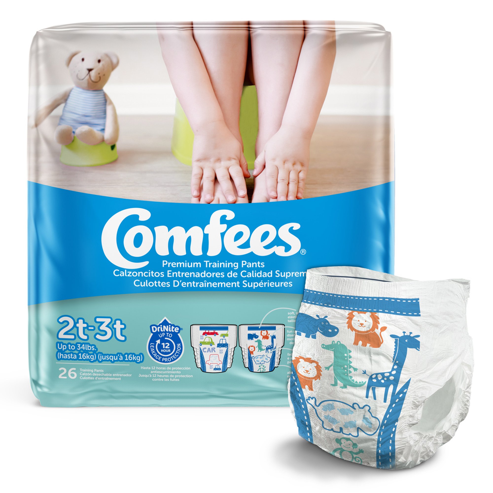 Male Toddler Training Pants Comfees Pull On with Tear Away Seams Size 2T to 3T Disposable Moderate Absorbency MK 907037